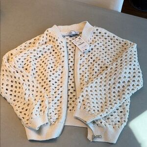 Zara perforated  Cream sweater bomber cardigan NWT!